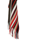 Vintage 00s Y2K Striped Funky Colourblocked Red Green Black Cream & White Long Wide Wrap Blanket Scarf with Fringe