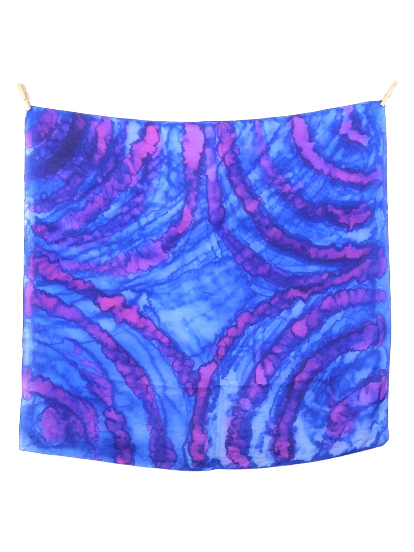 Vintage 80s Silk Hippie Rave Festival Blue & Pink Tie Dye Acid Wash Square Bandana Neck Tie Scarf