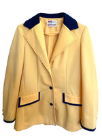 Vintage 60s Mod Hippie Psychedelic Yellow & Blue Collared Button Down Blazer Jacket | Women’s Size S-M