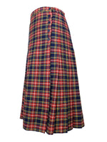 Vintage 70s Mod Tartan Plaid Check Print A-Line Pleated Midi Wrap Skirt | 26 Inch Waist