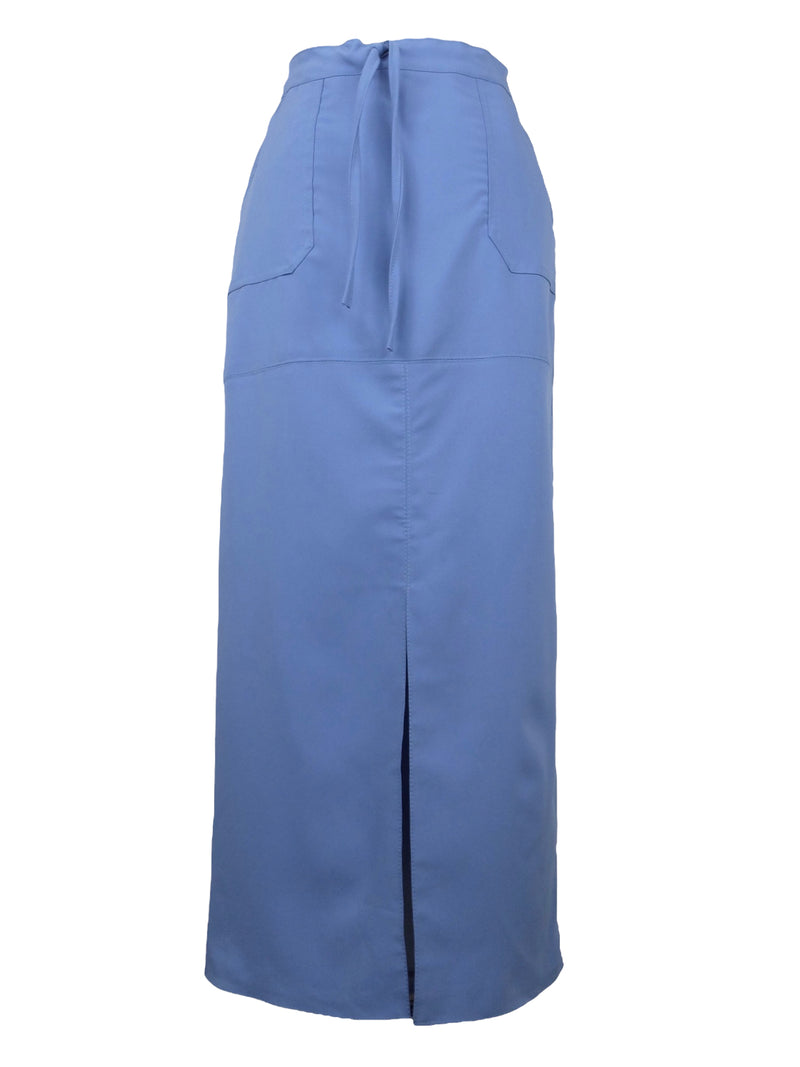 Vintage 90s Chic Periwinkle Blue High Waisted Straight Silhouette Fitted Maxi Skirt with Slit & Pockets | 27-29 Inch Waist