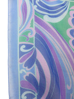 Vintage 60s Mod Psychedelic Op-Art Funky Patterned Blue & Purple Large Chiffon Square Bandana Neck Tie Scarf