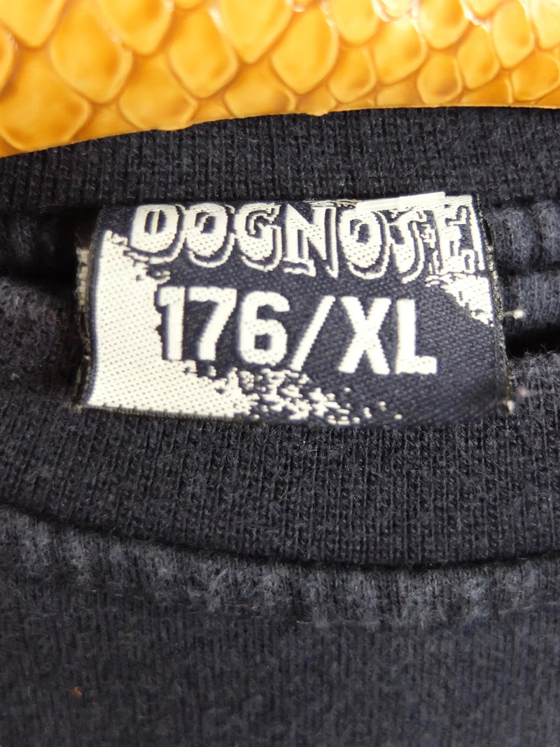 Vintage 90s Y2K Dognose Embroidered Athletic Sports Streetwear Navy Blue Striped Branded Crew Neck Pullover Sweatshirt | Women’s Size S