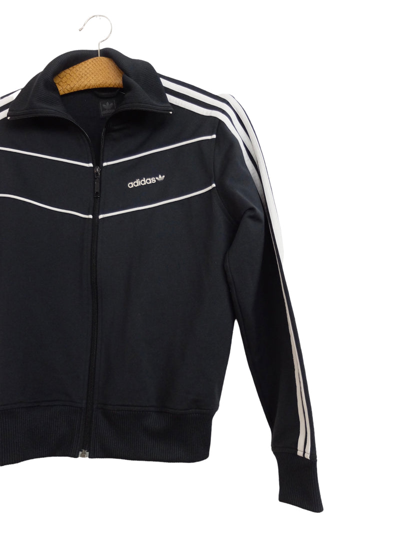 Vintage 00s Y2K Adidas Sportswear Athletic Streetwear Black & White Striped Zip Up Collared Track Jacket | Women’s Size XS-S