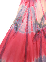 Vintage 90s Y2K Hippie Goa Style Festival Hawaiian Pink Tie Dye Acid Wash Abstract Floral Sleeveless Tan Asymmetrical Summer Midi Circle Dress | Size M