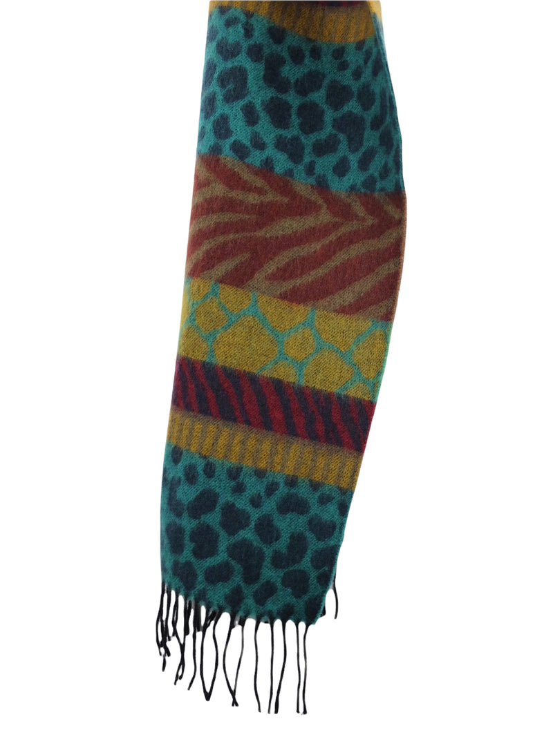 Vintage 80s Wool Funky Abstract Bohemian Animal Patterned Long Wide Wrap Winter Scarf