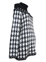 Vintage 90s Houndstooth Check Print Black & White Knit Turtleneck Roll Neck Pullover Studded Jumper with Attached Capelet Detail | Size S Petite