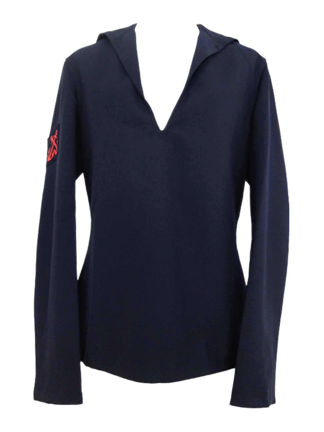 Vintage 50s French Navy Military HCC Brest Blue & Red Long Sleeve Shirt with Anchor Patch | Men’s Size S