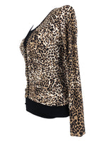 Vintage 2000s Y2K Subversive Leopard Print Preppy Ruched Layered Rhinestone Long Sleeve Blouse | Size S-M