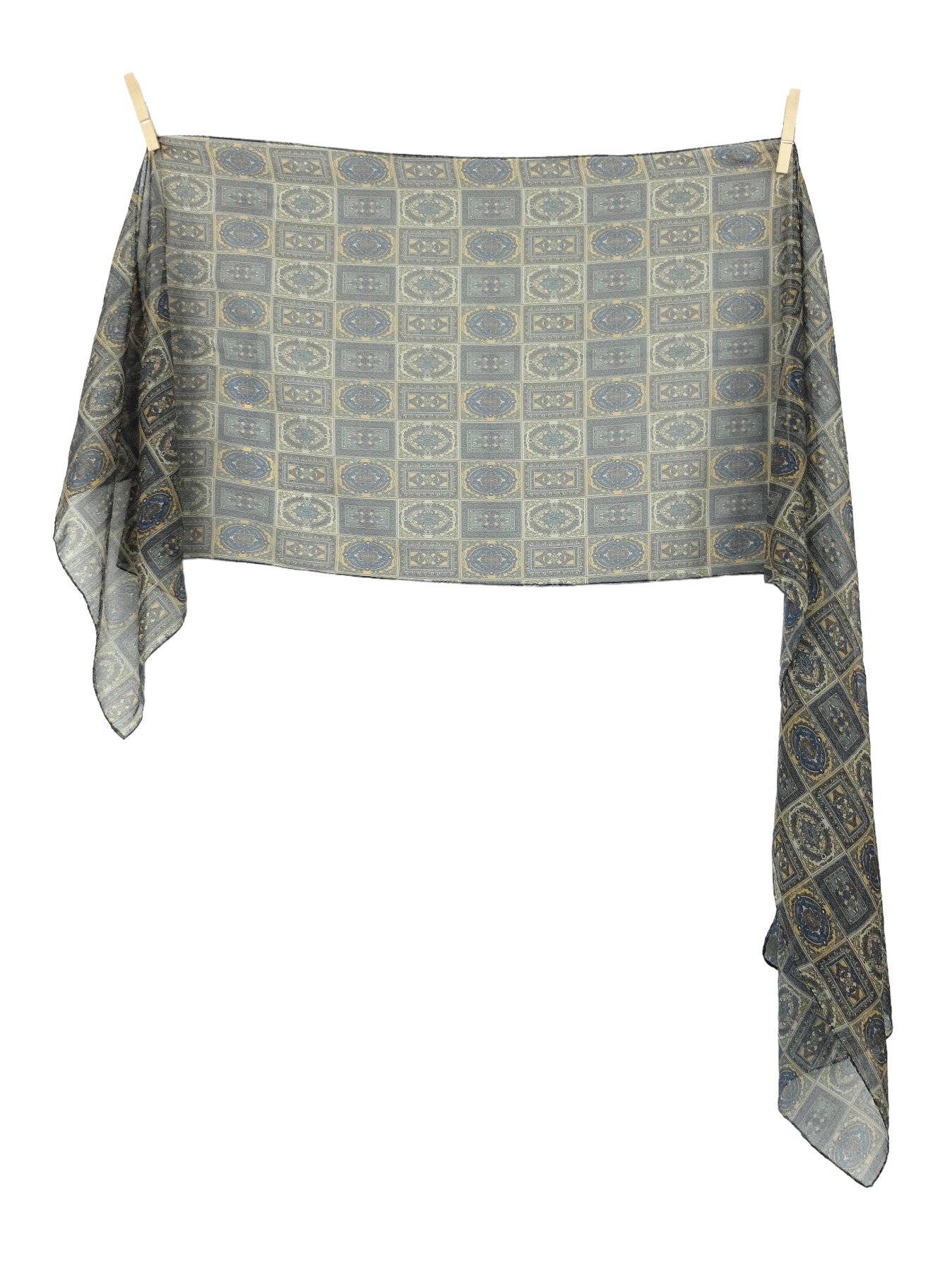 Vintage 80s Bohemian Chic Abstract Patterned Sheer Chiffon Wide Long Neck Tie Scarf