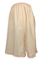 Vintage 90s Y2K Peach Nude Beige Silky Mini Slip Skirt with Elasticated Waist & Lace Trim