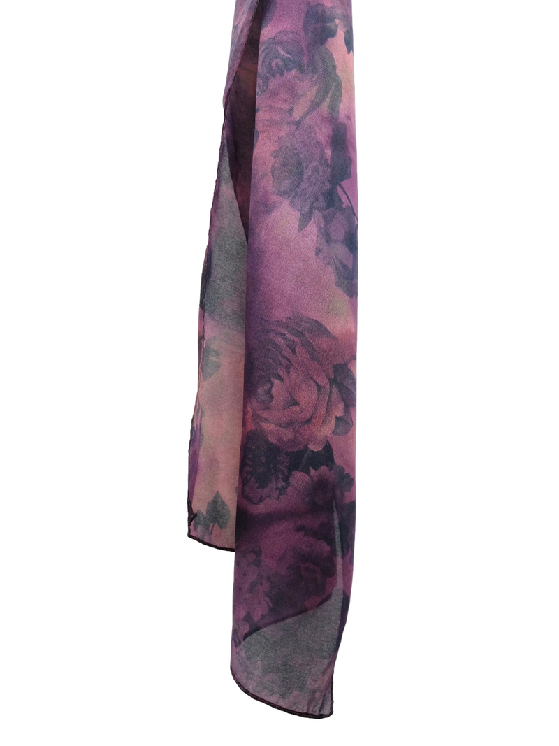 Vintage 90s Chic Floral Rose Print Abstract Long Wide Neck Tie Shawl Scarf