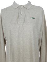 Vintage 80s Lacoste Utility Sportswear Streetwear Logo Collared Long Sleeve 1/4 Button Up Cotton Polo Shirt in Tan Beige | Men’s Size L, Women’s XL-XXL
