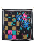 Vintage 80s Abstract Floral Patterned Black & Multicoloured Square Bandana Neck Tie Scarf