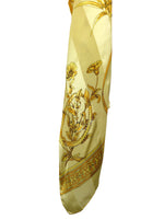 Vintage 80s Silk Avant-Garde Chic Gold Yellow Baroque Floral Patterned Long Wide Wrap Neck Shawl Scarf