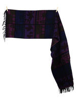 Vintage 80s Purple & Blue Abstract Patterned Wide Wrap Winter Scarf with Fringe