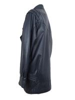 Vintage 80s Bohemian Mod Glam Rock Rocker Structured Oversized Dark Navy Blue Genuine Lamb Nappa Leather Jacket | Women’s Size M