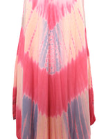 Vintage 90s Y2K Hippie Goa Style Festival Hawaiian Pink Tie Dye Acid Wash Abstract Floral Sleeveless Tan Asymmetrical Summer Midi Circle Dress | Size M