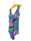 Vintage 80s Bohemian Tropical Funky Festival Style Bright Hawaiian Floral One Piece Bathing Swim Suit | Size M