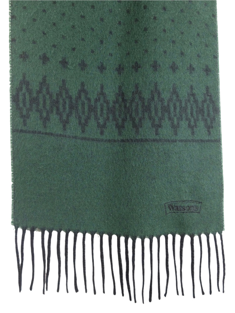 Vintage 80s Bohemian Hippie Green & Black Polka Dot Geometric Abstract Patterned Long Wrap Winter Scarf with Fringe