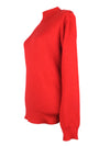 Vintage 60s Mod Chic Bright Cherry Red Solid Mockneck Pullover Sweater Jumper with Shoulder Button Details | Size M