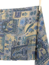 Vintage Silk 80s Cottage Prairie Style Floral Blue & Beige Long Wide Neck Tie Wrap Shawl Scarf with Hand-Rolled Hem