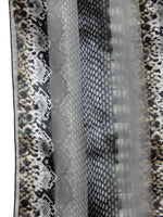 Vintage 90s Y2K Chic Glam Rock Grey & Black Semi-Sheer Snakeskin Print Square Bandana Neck Tie Scarf