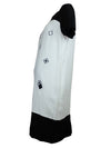Vintage 90s Liz Claiborne Black & White Geometric Square Patterned Short Sleeve Below-the-Knee Midi Dress | Size S-M
