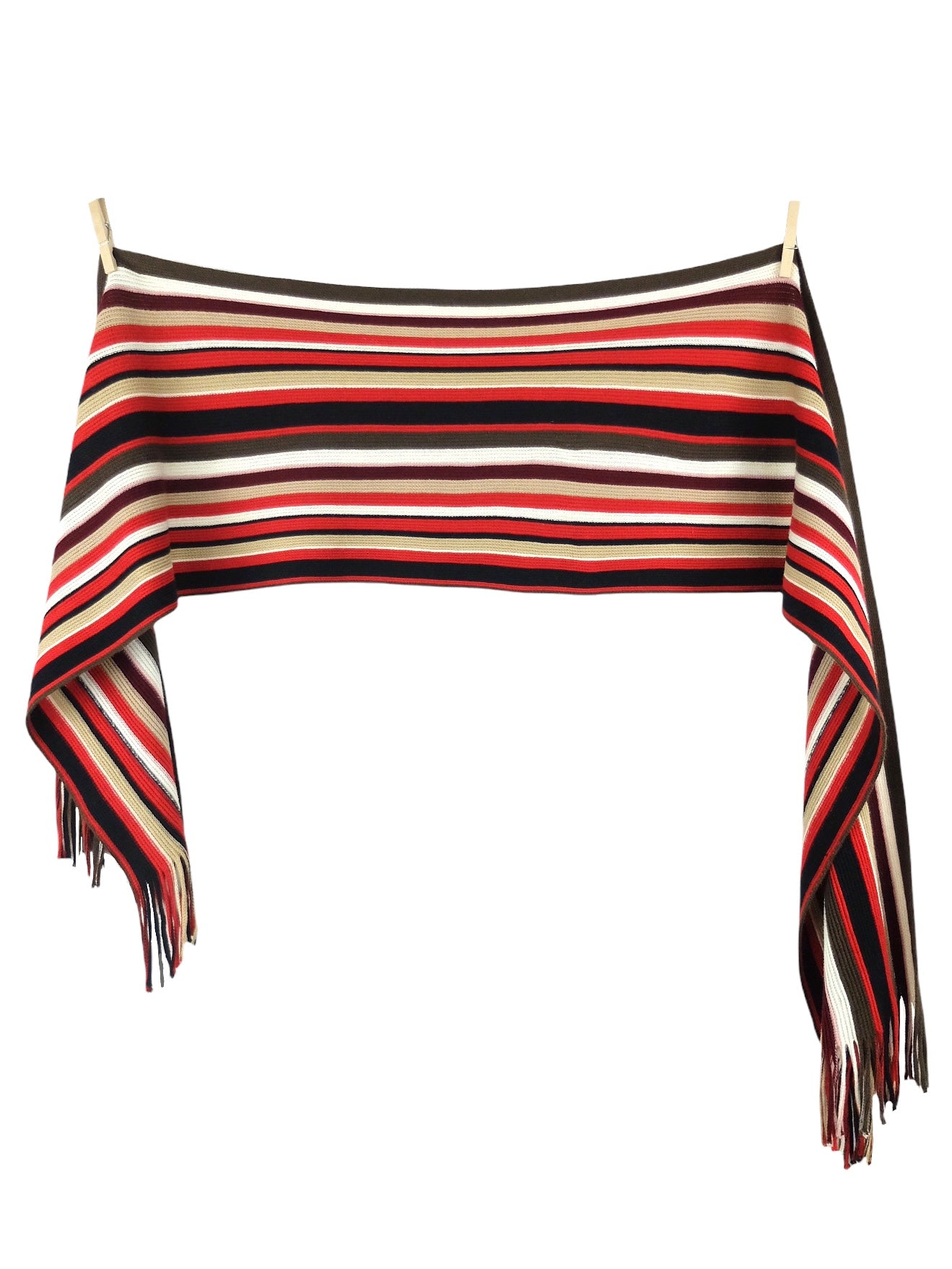 Vintage 00s Y2K Striped Funky Colourblocked Red Green Black Cream & White Long Wide Wrap Blanket Scarf with Fringe