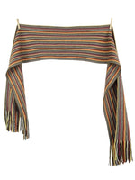 Vintage 00s Y2K Bohemian Hippie Knit Multicoloured Striped Long Fringed Tassel Winter Scarf