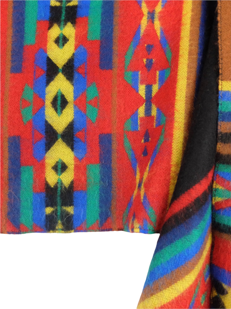 Vintage 70s Western Hippie Psychedelic Boho Bright Abstract Geometric Patterned Long Wrap Fringed Winter Blanket Scarf