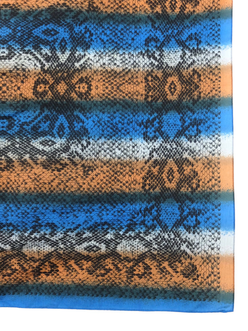 Vintage 80s Bohemian Hippie Festival Style Abstract Striped Animal Print Orange & Blue Square Bandana Neck Tie Scarf