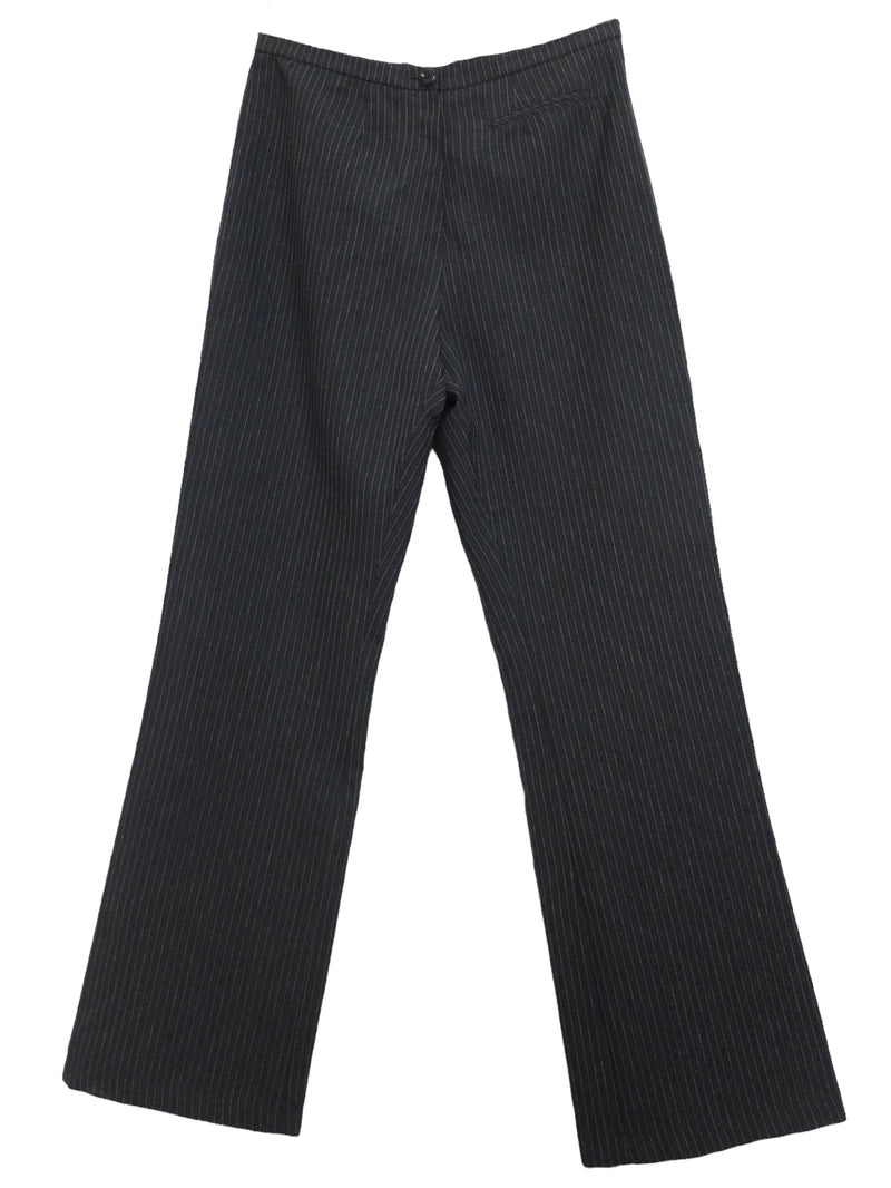 Vintage 90s Y2K Preppy Formal Going-Out Clubwear High Rise Black Pinstripe Straight Leg Trouser Dress Pants | 28 Inch Waist