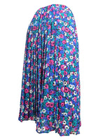 Vintage 80s Bright Floral Patterned High Waisted Elasticated Waist Pleated Summer Midi Skirt | 31-39 Inch Waist