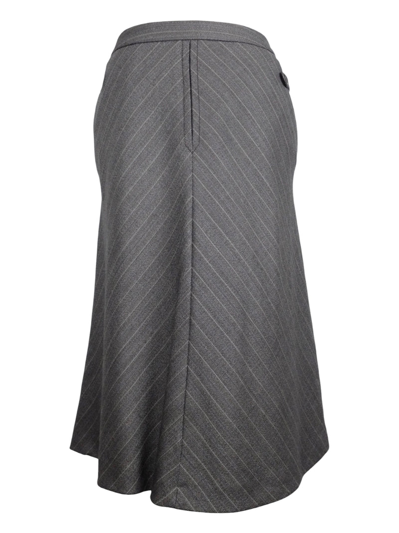 Vintage 2000s Y2K Taupe Grey Brown Low Rise Diagonal Striped Circle Midi Skirt | 28 Inch Waist