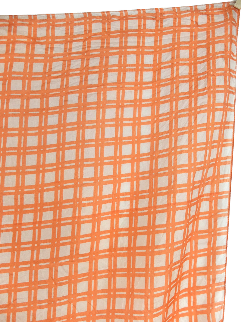 Vintage 80s Silk Prairie Cottage Orange & White Gingham Check Print Large Square Bandana Neck Tie Scarf