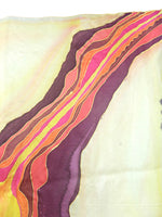 Vintage 80s Silk Psychedelic Rave Abstract Handpainted Large Square Bandana Neck Tie Scarf with Hand-Rolled Hem