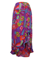Vintage 2000s Y2K Bright Funky Psychedelic Floral Abstract Patterned Low Rise Layered Ruffle Maxi Skirt | 29 Inch Waist