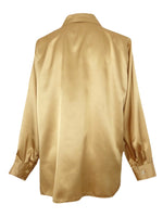 Vintage 90s Silky Avant- Garde Chic Formal Party Going-Out Metallic Gold Collared Long Sleeve Button Up Blouse