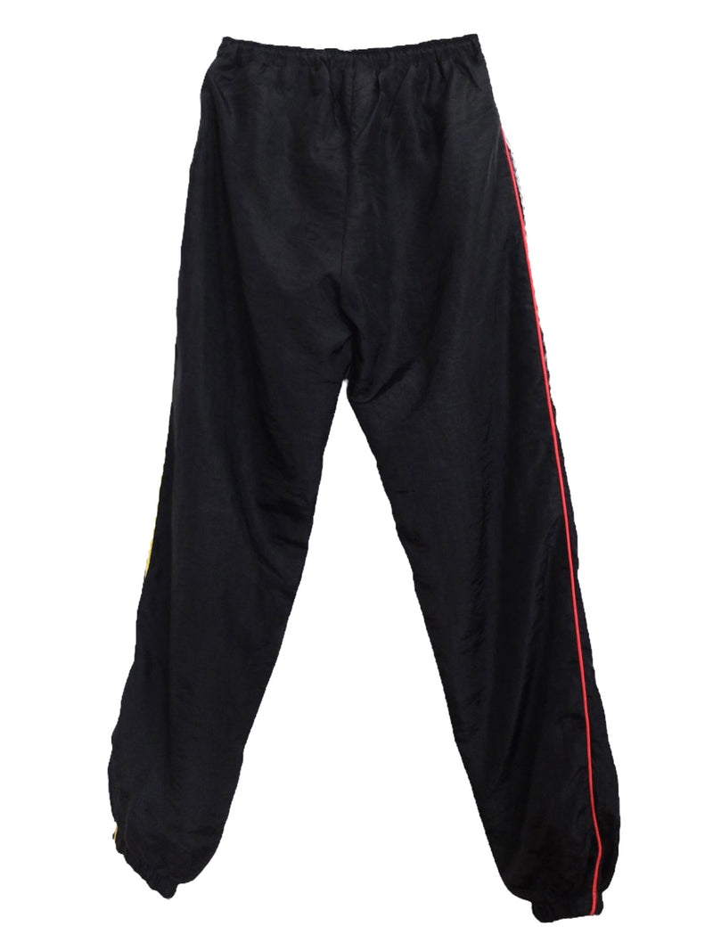 Vintage 80s Sports Streetwear Athletic Black Deadstock without Tags Black Basic Solid Track Pant Joggers with Coloured Side Stripes & Adjustable Elasticated Waist | Size 27-34 Inch Waist | Size S