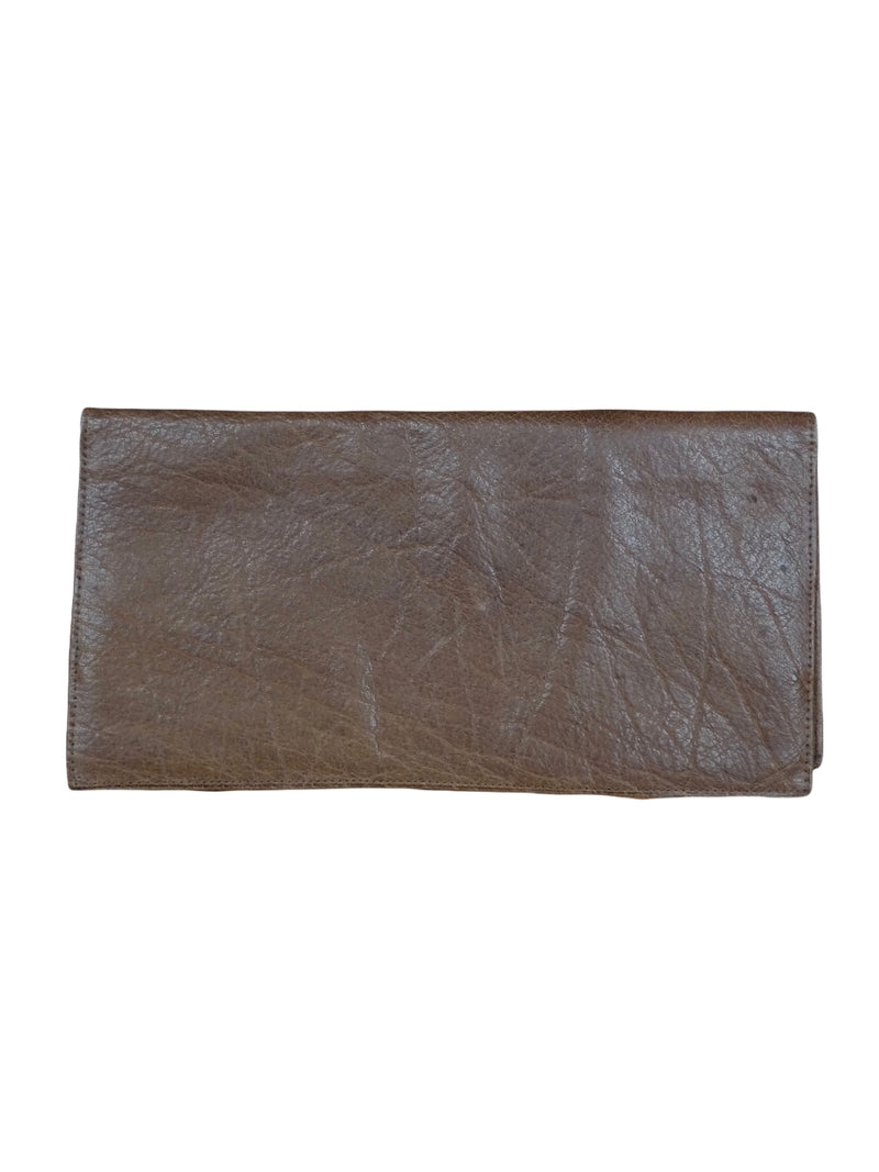 Vintage 70s Brown Chic Faux Vegan Leather Flat Folding Large Clutch Wallet with Card Pockets