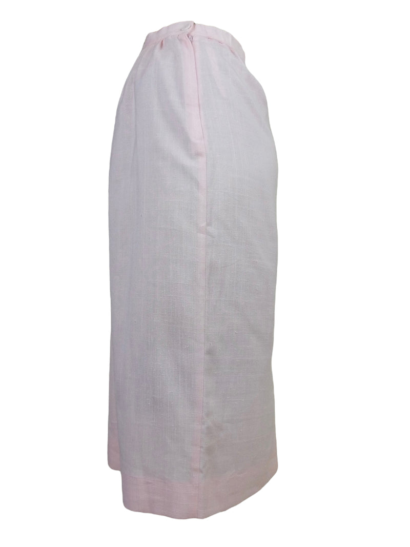 Vintage 60s Mod Pinup Rockabilly Pastel Pink Cotton & Wool Blend High Waisted Side Zip Straight Midi Pencil Skirt