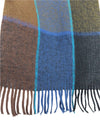 Vintage 80s Grunge Boho Plaid Check Print Multicoloured Fuzzy Fringed Thin Winter Blanket Scarf