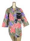 70s Tropical Floral Collared Button Up 3/4 Sleeve Hawaiian Shirt