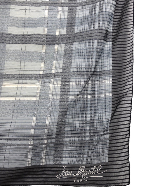Vintage 70s Mod Academia Preppy Minimalist Grey Plaid Check Print Square Bandana Neck Tie Scarf with Hand-Rolled Hem