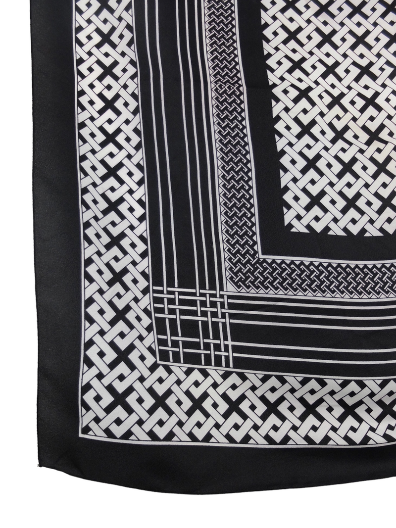 Vintage 60s Mod Psychedelic Hippie Black & White Abstract Patterned Square Bandana Neck Tie Scarf