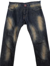 Vintage 2000s Y2K Men’s Ferrari Grunge Streetwear Faded Ombre Distressed Blue & Beige Dark Wash Straight Slim Skinny Jeans | 32 Inch Waist