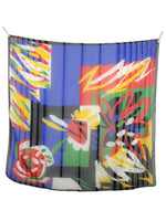 Vintage 80s Bohemian Funky Bright Abstract Patterned Sheer Chiffon Large Square Bandana Neck Tie Scarf