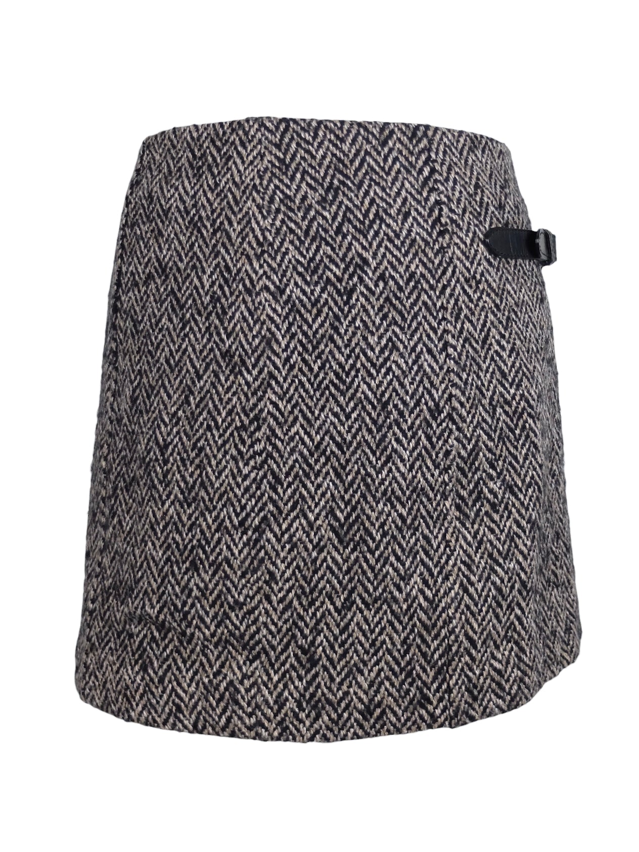 Vintage 2000s Y2K Wool Blend Chic Preppy Chevron Grey & Black Low Rise Micro Mini Skirt with Side Buckle Detail | 32 Inch Waist