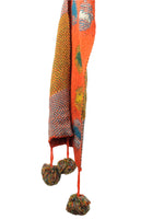 Vintage 60s Mod Psychedelic Bright Funky Orange & Green Wide Blanket Knit Wrap Winter Scarf with Pom Pom Tassels